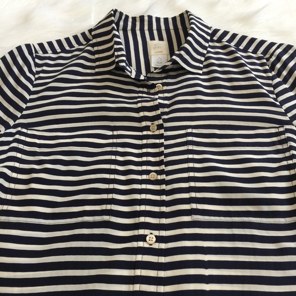 J. CREW The Boy Shirt Silk Navy Creme Stripes - Picture 2 of 6